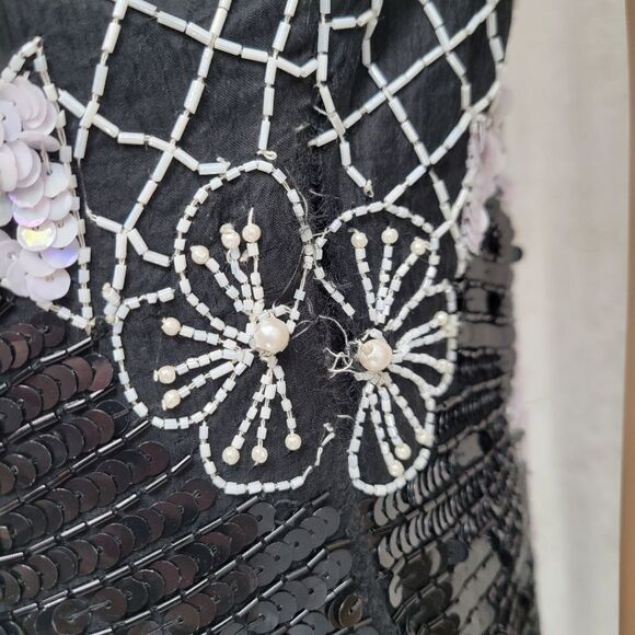 Stenay 80s Vintage Silk Sequin Beaded Cocktail Evening Dress Women's Size 12 - Picture 4 of 16